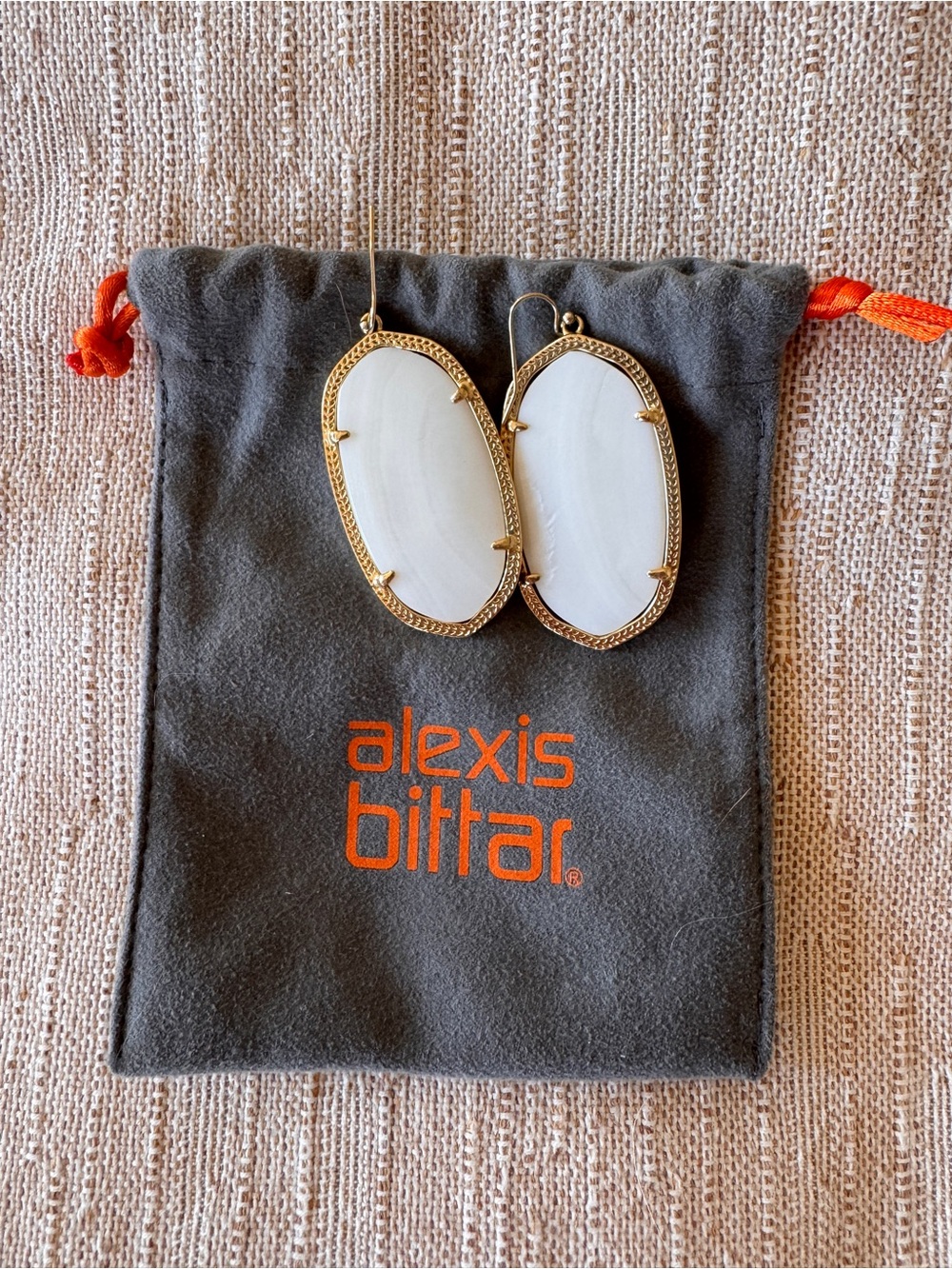 Alexis Bittar White Stone Drop Earrings with Gold Frame